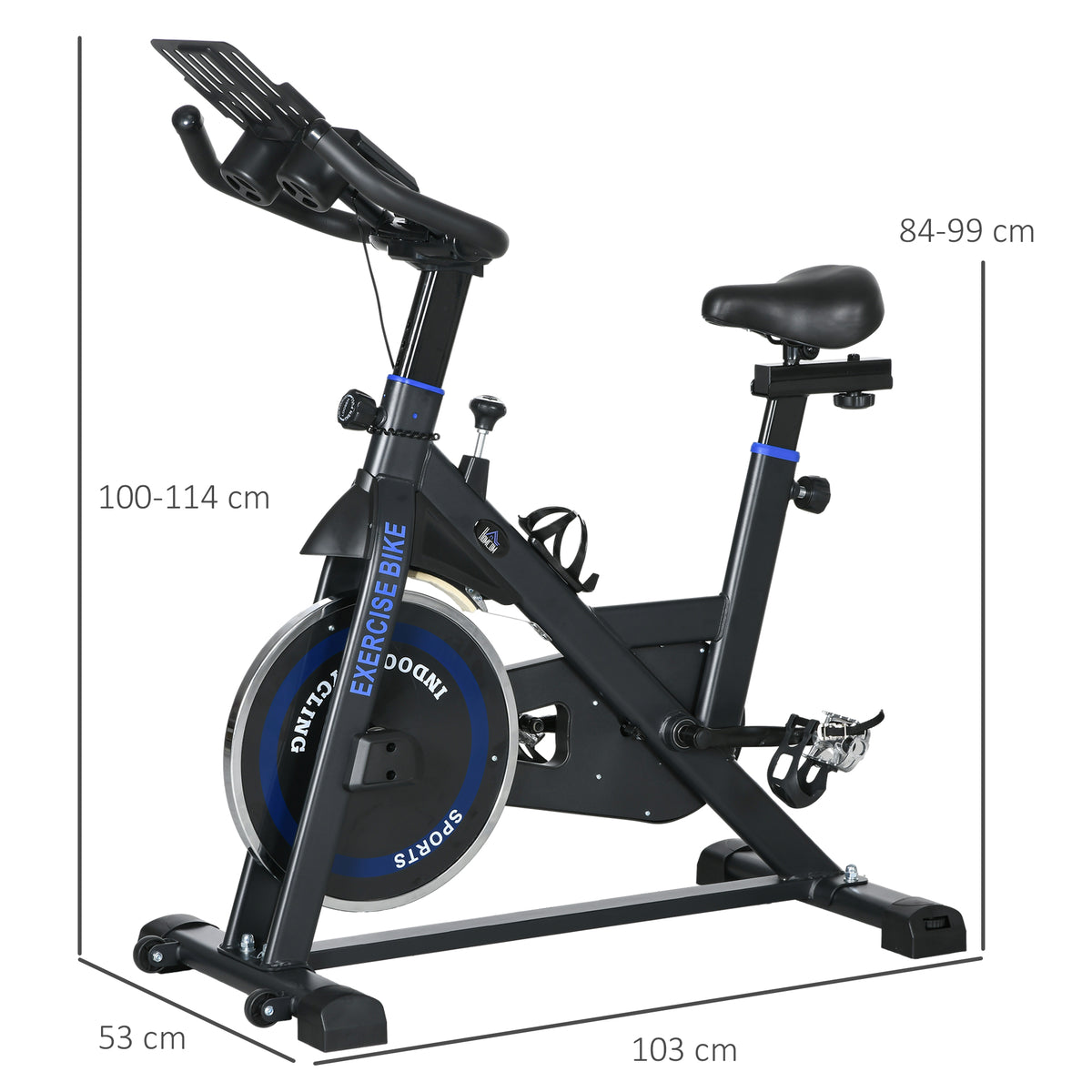 Bicicleta Estática com Resistência Ajustável Bicicleta Estática Fitness com Volante de Inércia 8 kg Ecrã LCD Guiador e Assento Ajustáveis para Casa Ginásio 103x53x110-114 cm Azul — foto 3