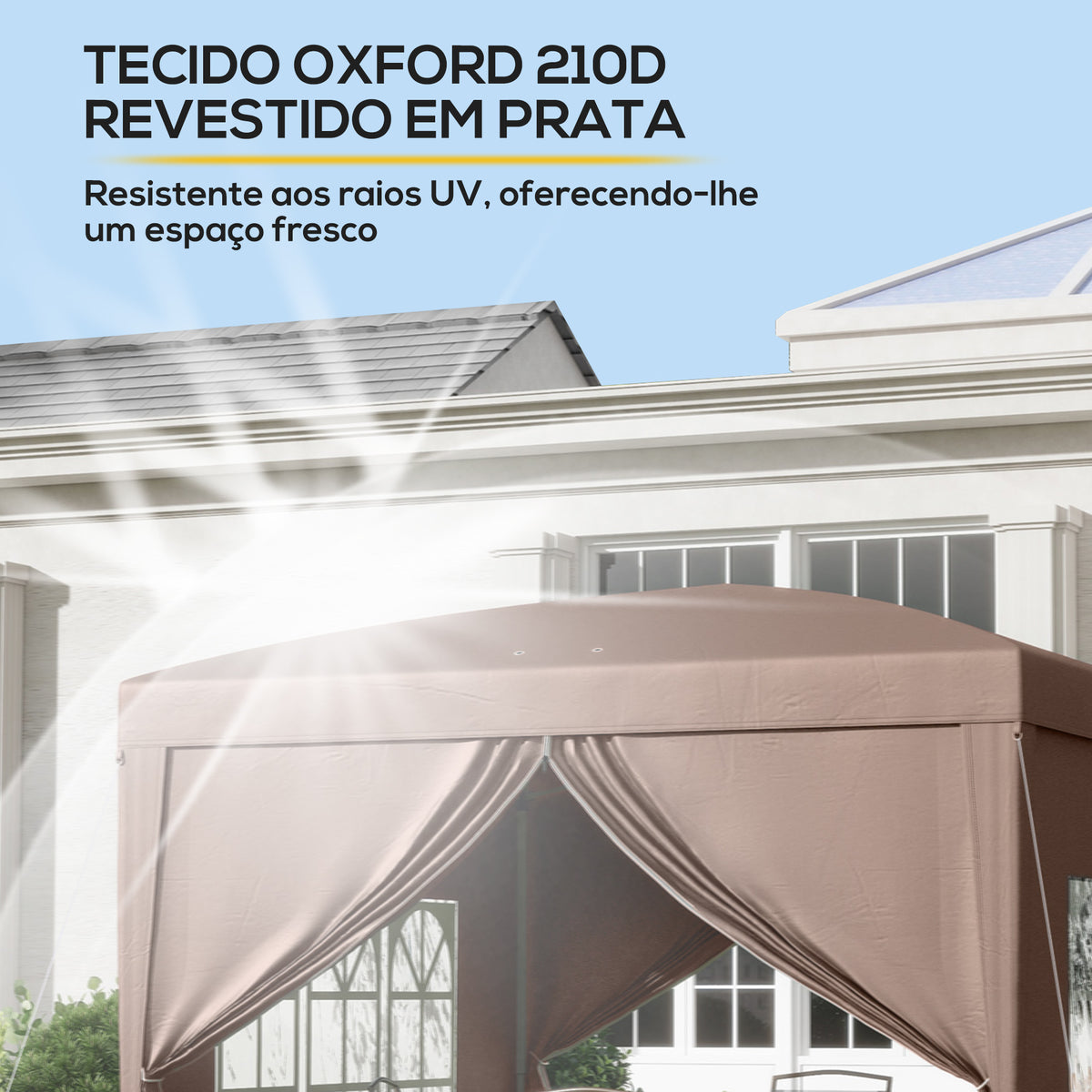Tenda de Jardim com Paredes Laterais Amovíveis Janelas Porta com Fecho de Correr e Bolsa de Transporte 295x295x196-258 cm Café — foto 5