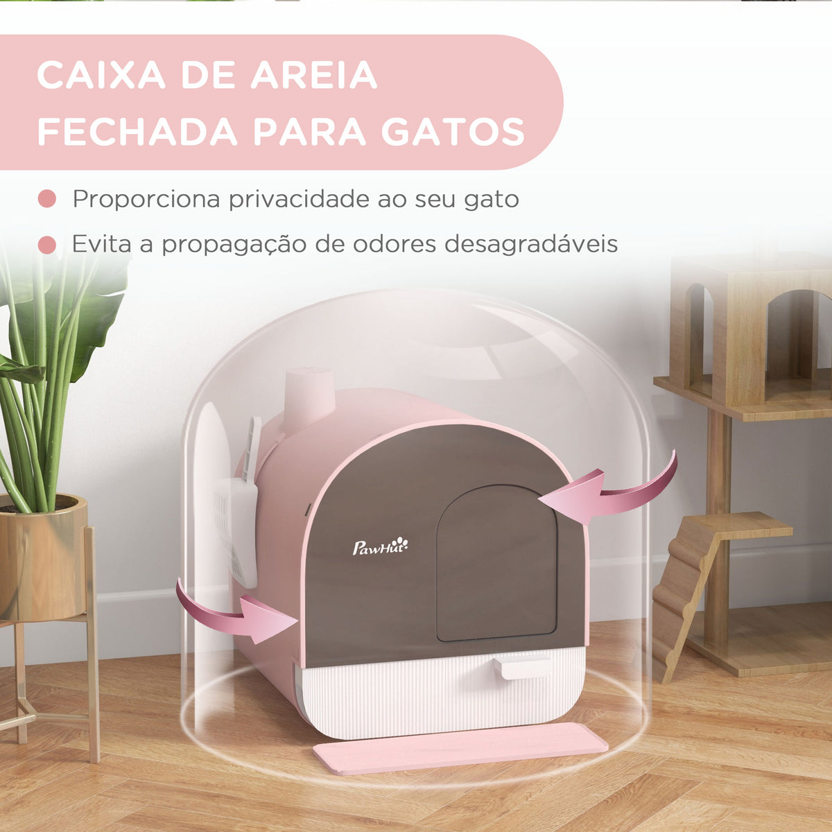 Caixa de Areia para Gatos Caixa de Areia Fechada para Gatos com Porta Dianteira Bandeja Removível Pá Tapete e Filtro 43x44x47 cm Rosa — foto 5