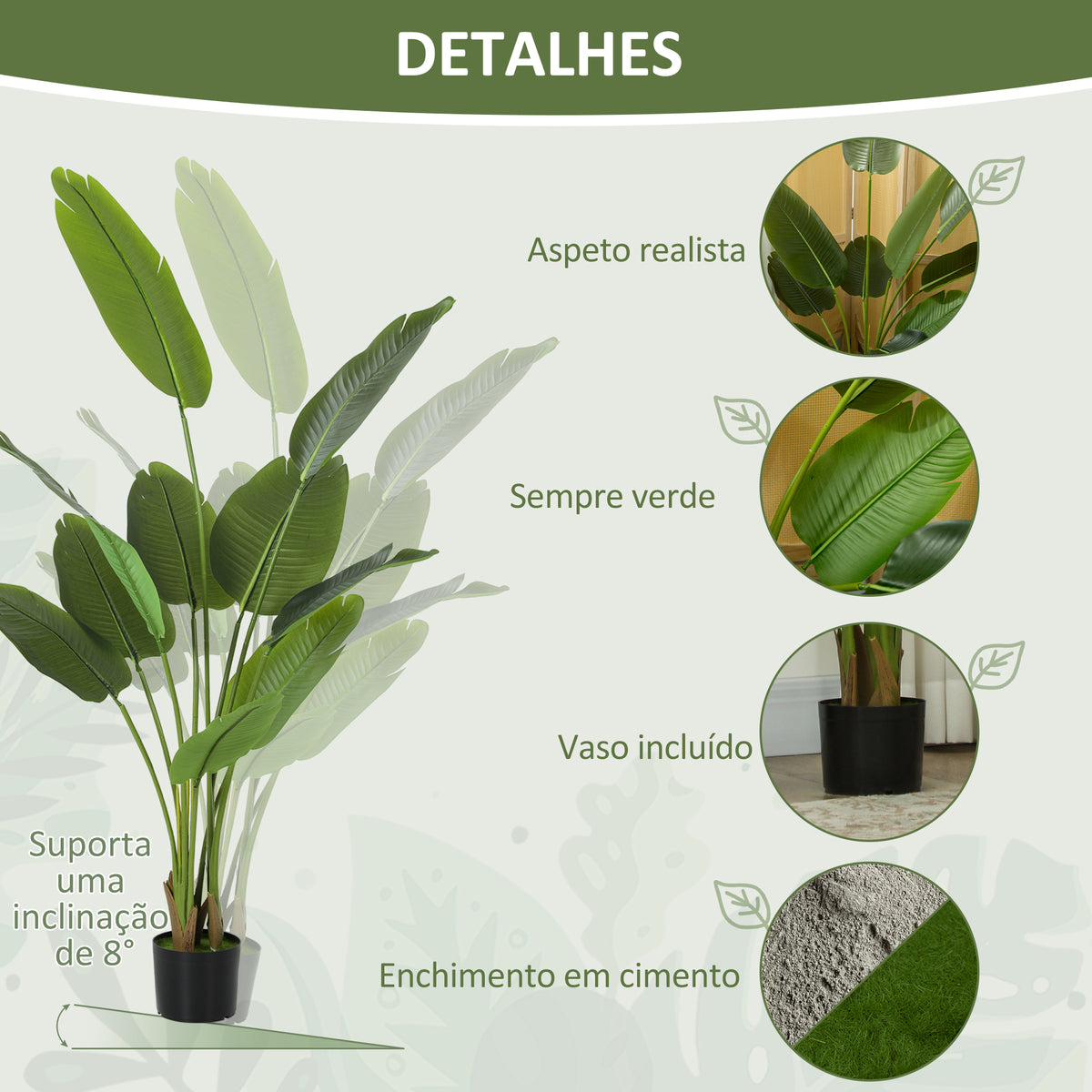 Planta Artificial Decorativa 160 cm Bananeira Artificial com Vaso e Folhas para Interior Casa Sala de Estar Escritório Verde — foto 4