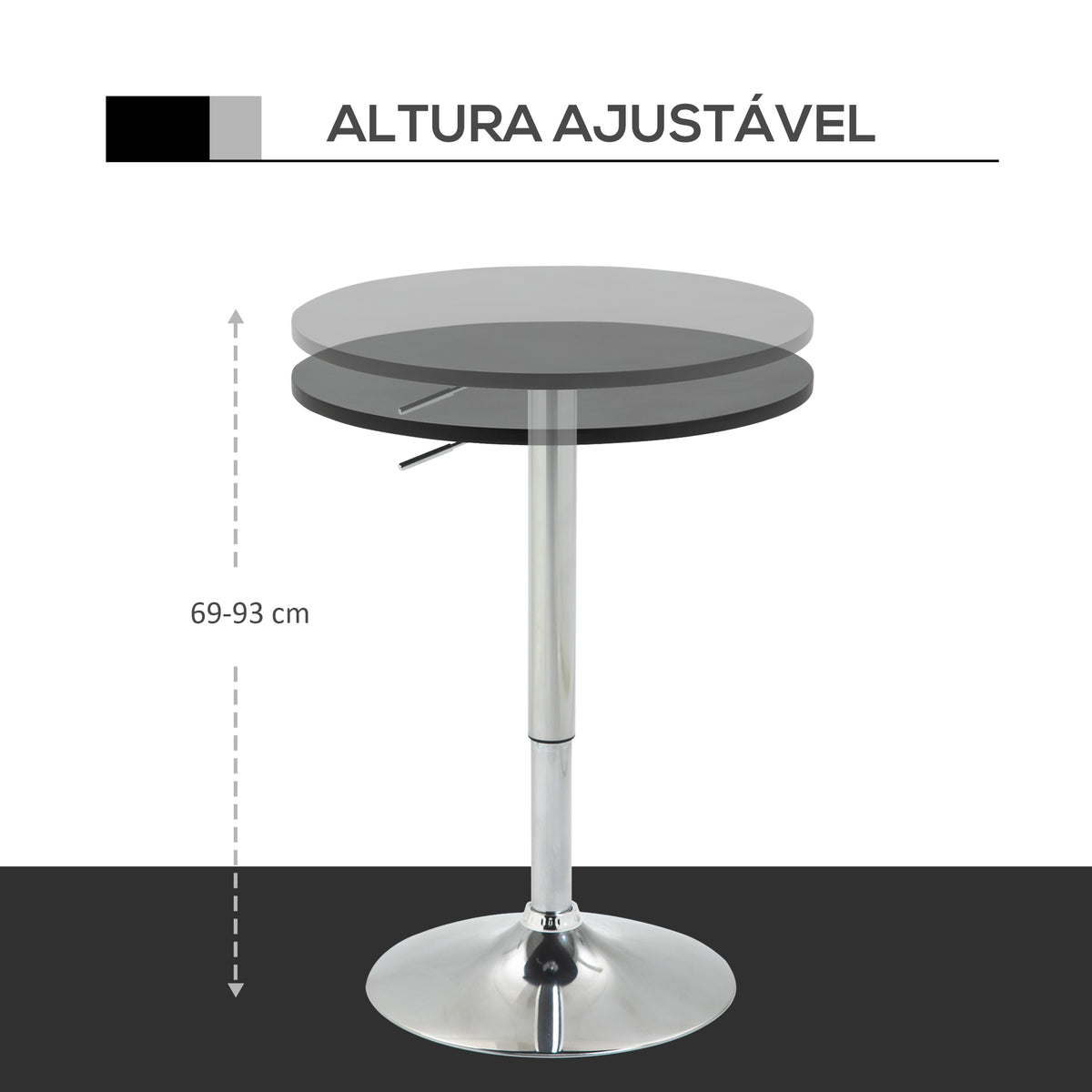 Mesa de bar ajustável em altura com base redonda e antideslizante para cozinha sala de jantar Ø60x69-93 cm Preto — foto 4