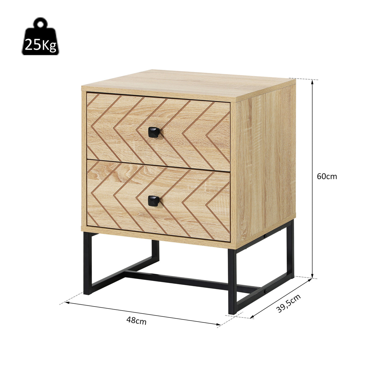 Cômoda de Madeira da Mesa de Cabeceira Confortável com 2 gavetas Roupeiro 48x39,5x60cm do Armazenamento da Mobília da Mesa de Cabeceira 48x39,5x60 cm — foto 3