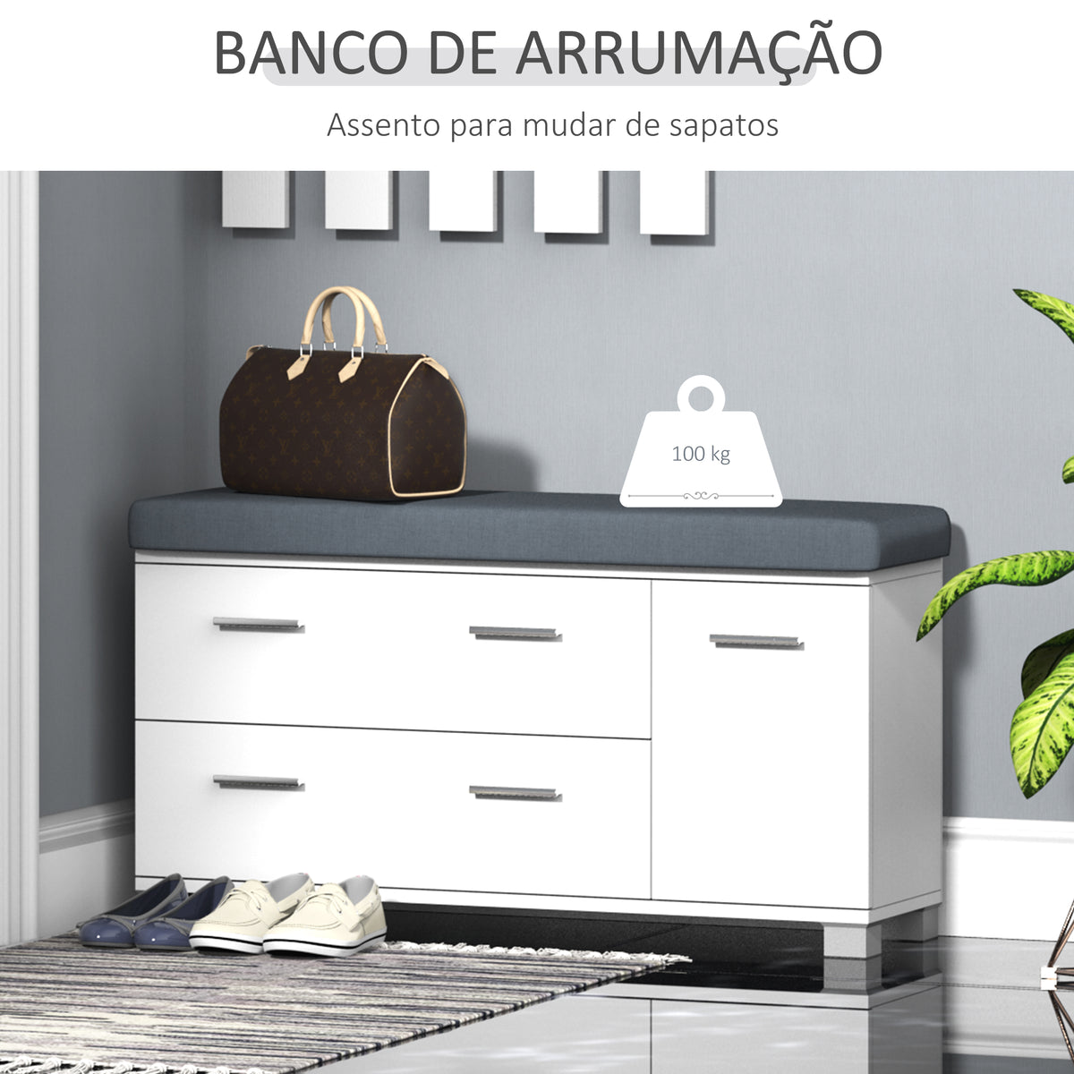 Móvel Cabide de Entrada com Espelho Ganchos e Sapateira Móvel de Entrada com 3 Ganchos Prateleira e 2 Gavetas para Corredor Branco — foto 6