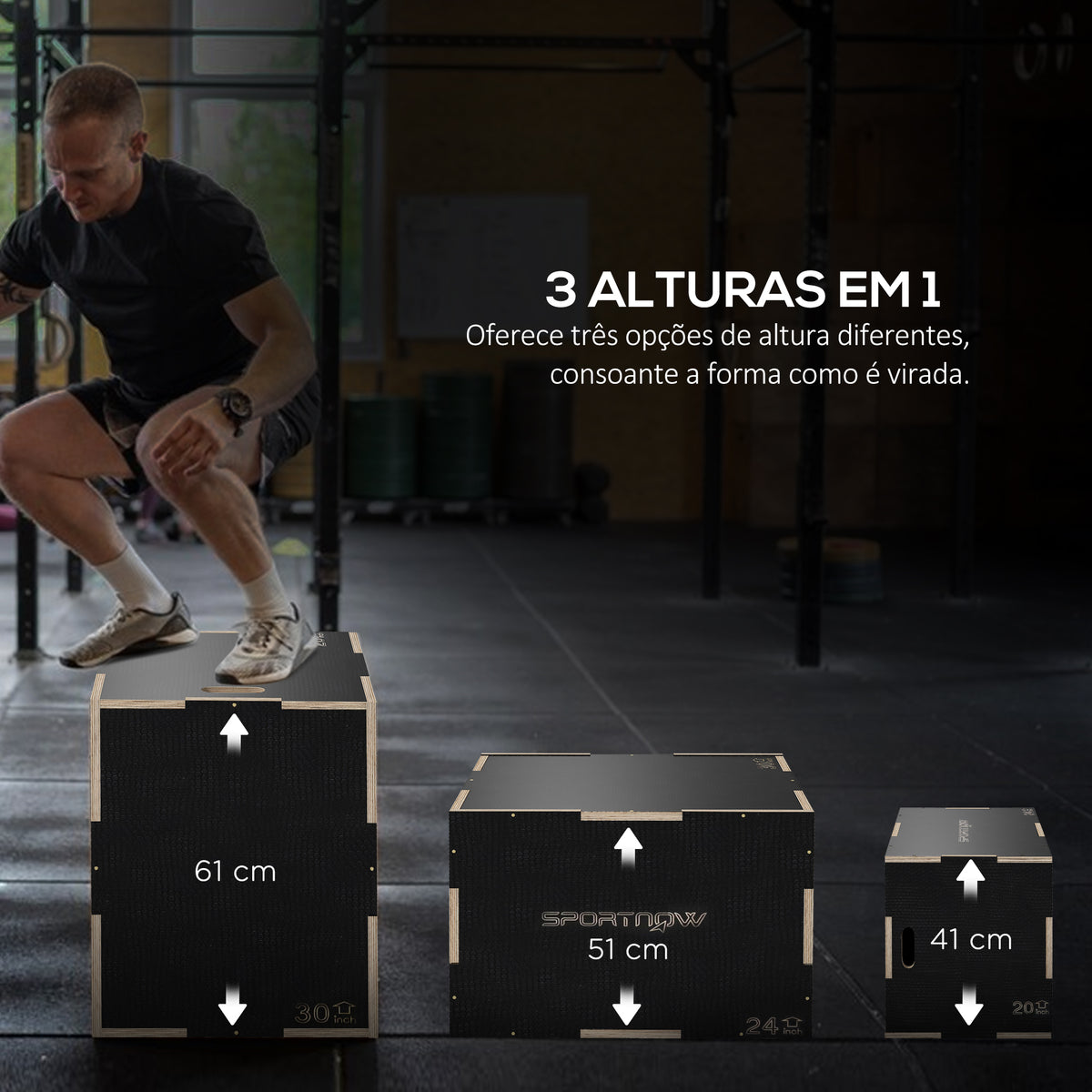 Caixa Pliométrica com 3 Alturas Diferentes Caixa de Saltos para Treino de Força em Casa Escritório Ginásio CrossFit Carga 120 kg 61x51x41 cm Preto — foto 4
