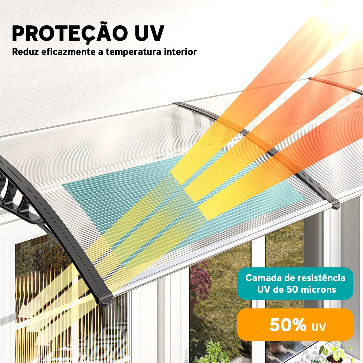 Marquise para Portas e Janelas 295x90 cm Marquise com Proteção para Sol e Chuva com Painéis de Policarbonato e Liga de Alumínio Transparente — foto 4