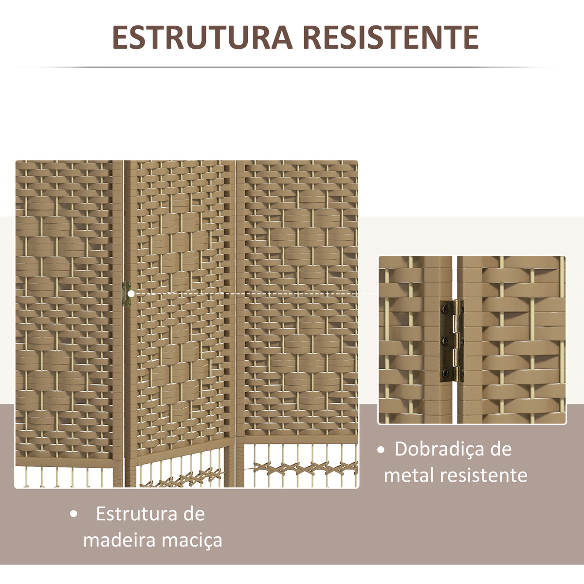 Biombo Dobrável de 6 Painéis, 240x170 cm, Separador de Ambientes em Corda de Papel, Estrutura de Madeira, Decoração para Quarto e Sala, Natural — foto 5