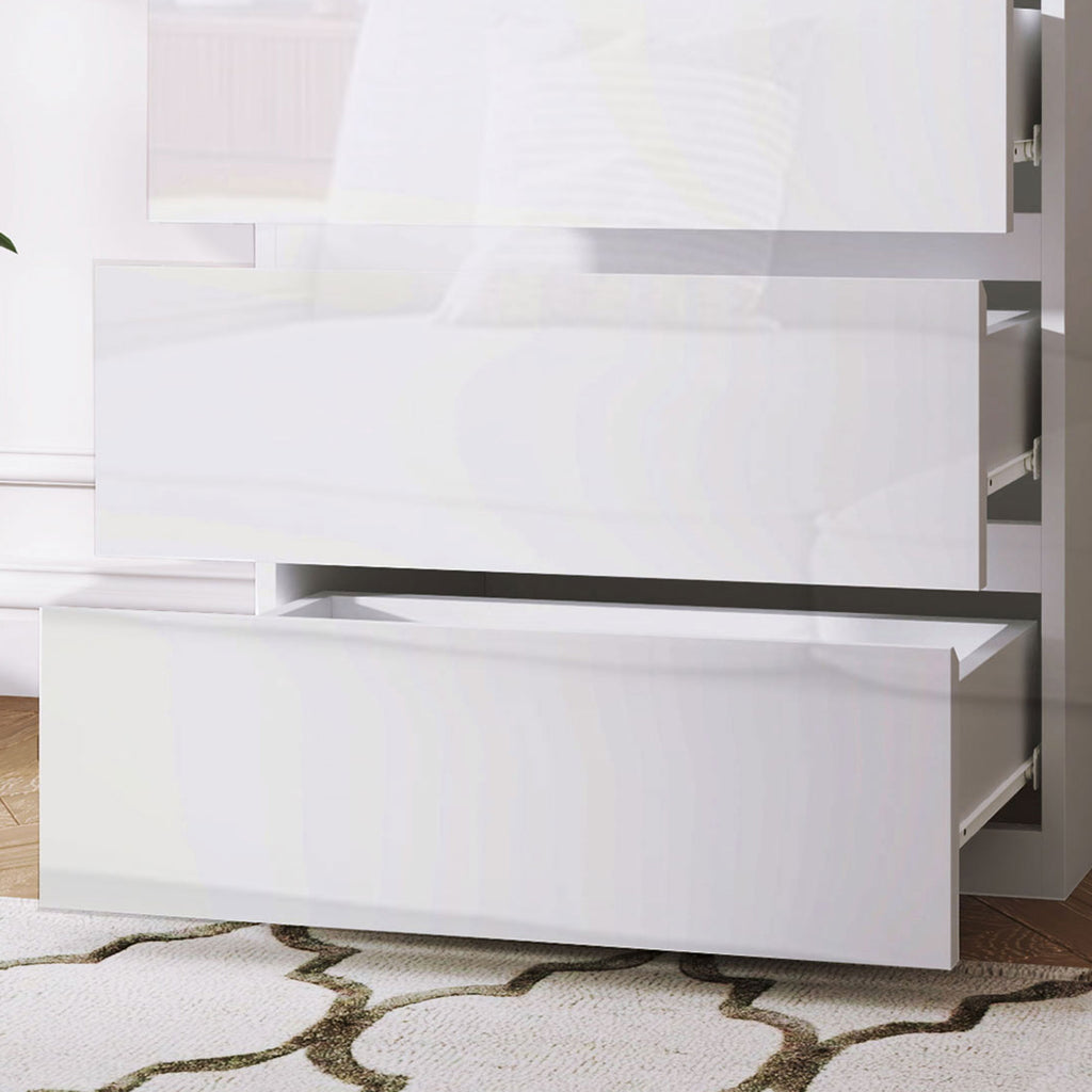 Cómoda com 5 Gavetas de Madeira Cómoda de Dormitório Cómoda Branca para Sala de Estar Estilo Moderno 55x33x100 cm Branco Brilhante — foto 7