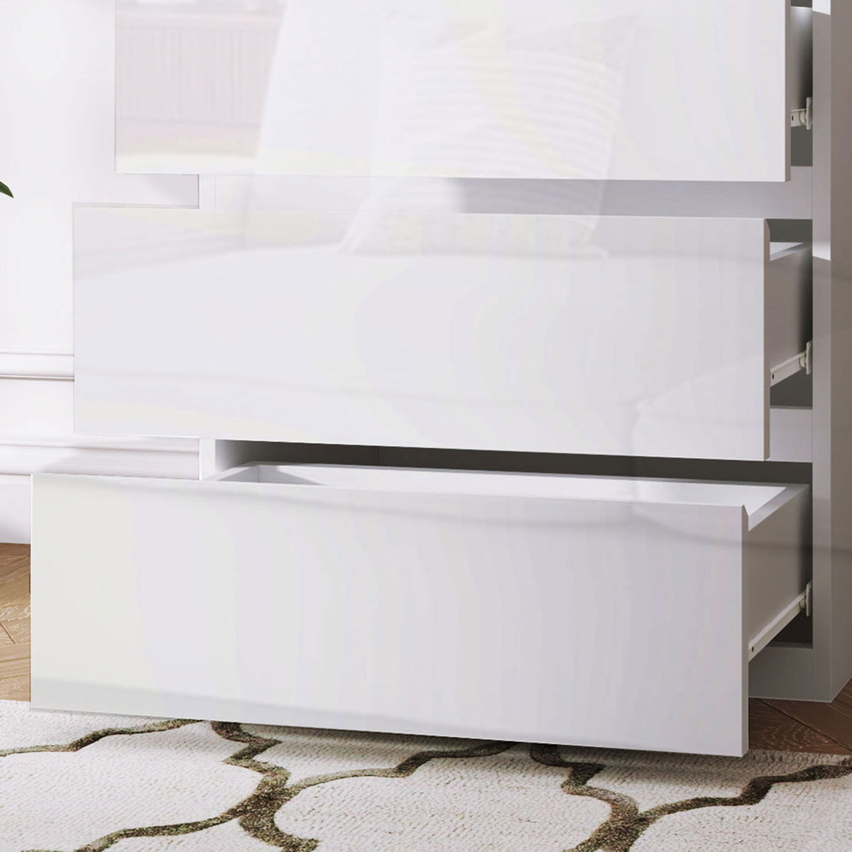 Cómoda com 5 Gavetas de Madeira Cómoda de Dormitório Cómoda Branca para Sala de Estar Estilo Moderno 55x33x100 cm Branco Brilhante — foto 7