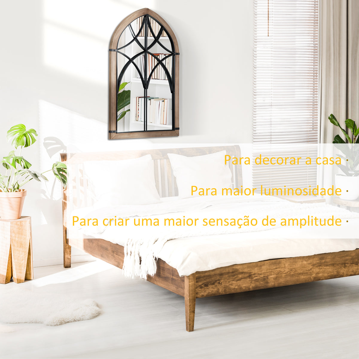 Espelho de Parede de Madeira 93x60cm Espelho Decorativo com 2 Ganchos Estilo Vintage para Sala de Estar Dormitório Entrada Marrom — foto 4