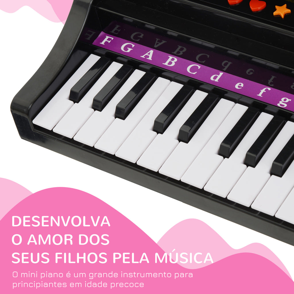 Piano para Crianças com 37 Teclas Piano Infantil com Microfone Banco Luzes 22 Músicas e Entrada para MP3 e USB 48x39x69 cm Preto — foto 6