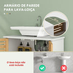 Móvel para Lavatório Móvel Sob Lavatório Moderno com Portas Magnéticas de Bambu e Estante Ajustável 60x30x60 cm Branco e Madeira — foto 4