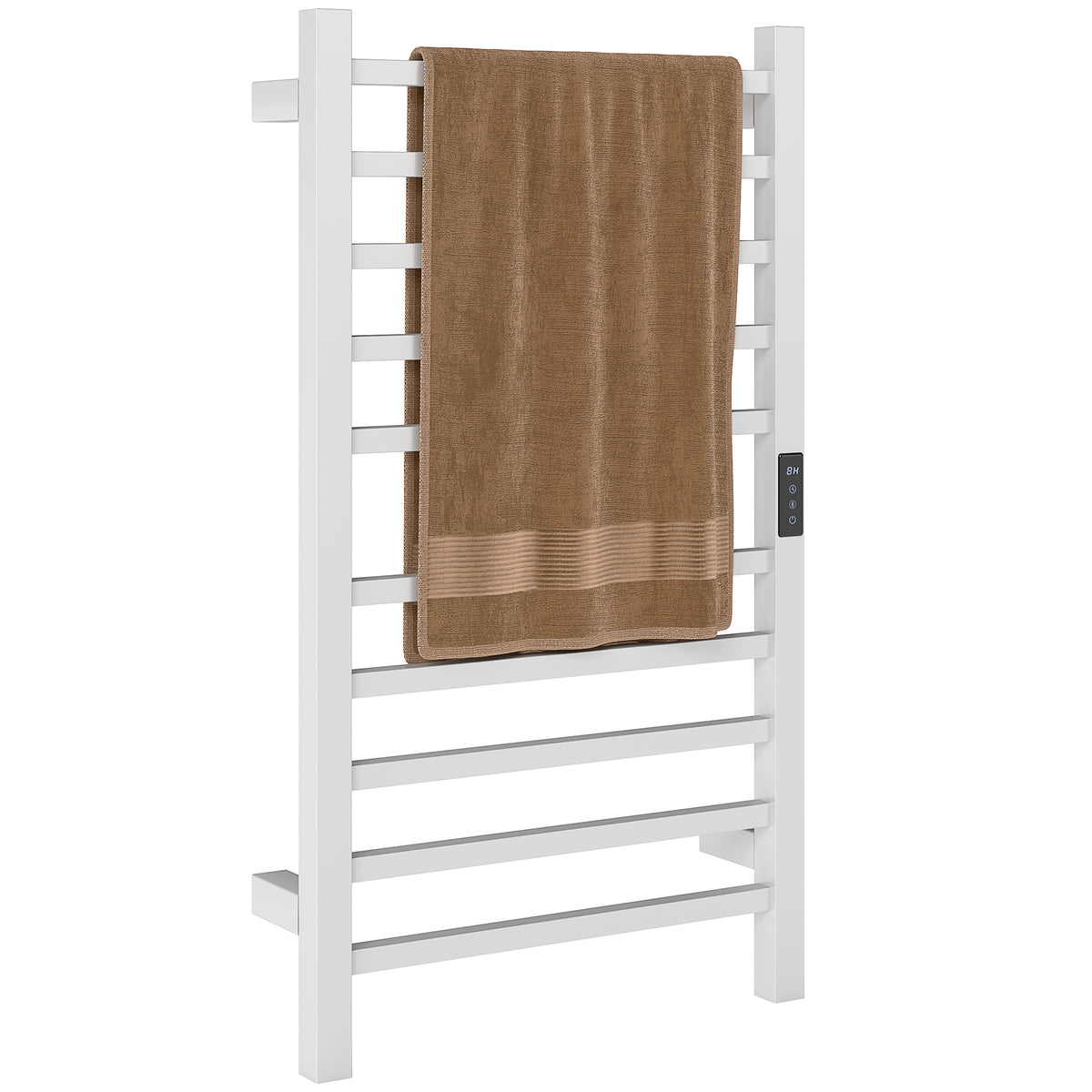 Toallero Elétrico de Parede 110W Toalheiro Elétrico com Controlo WIFI Ecrã Tátil Temporizador 10 Barras Temperatura Ajustável Baixo Consumo IPX4 45x11x80 cm Branco — foto 1