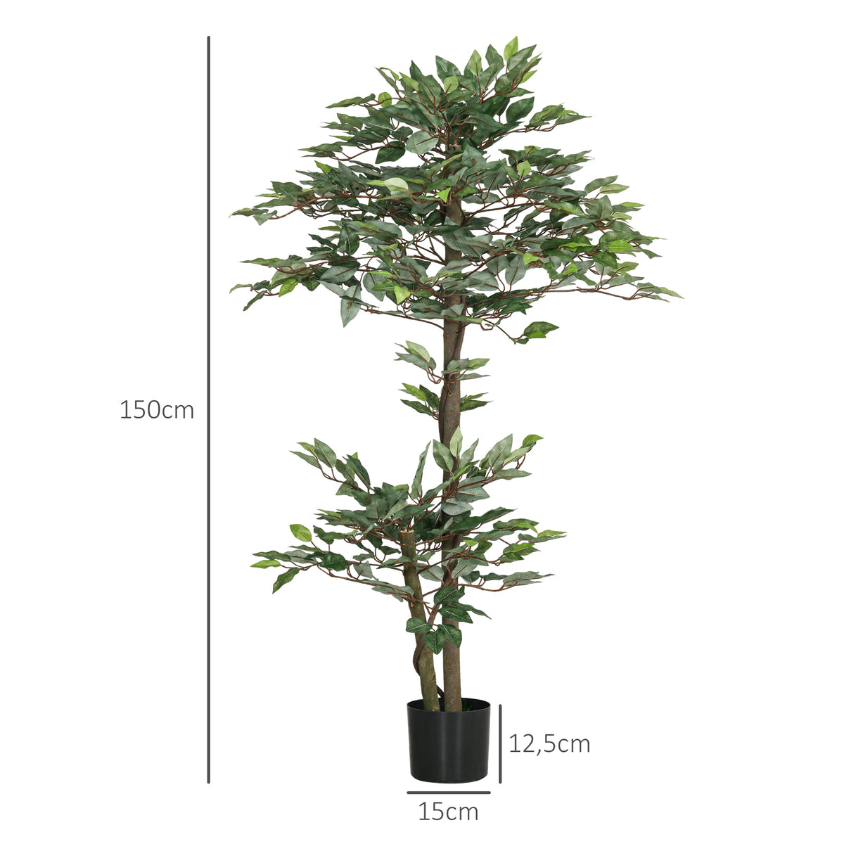 Planta Artificial Ficus 150 cm Planta Artificial com 1008 Folhas Musgo e Vaso Planta Artificial Decorativa para Interior e Exterior Casa Sala de Estar Escritório Verde — foto 3