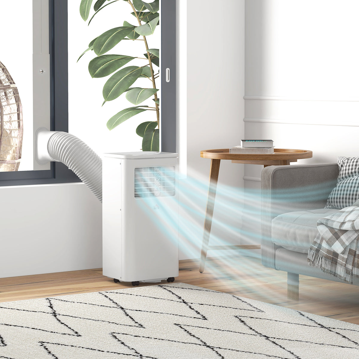 Ar Condicionado Portátil 7000 BTU 760 W com Ecrã LED Controlo Remoto Temporizador para 8-15 m² 30x34x69,4 cm Branco — foto 2