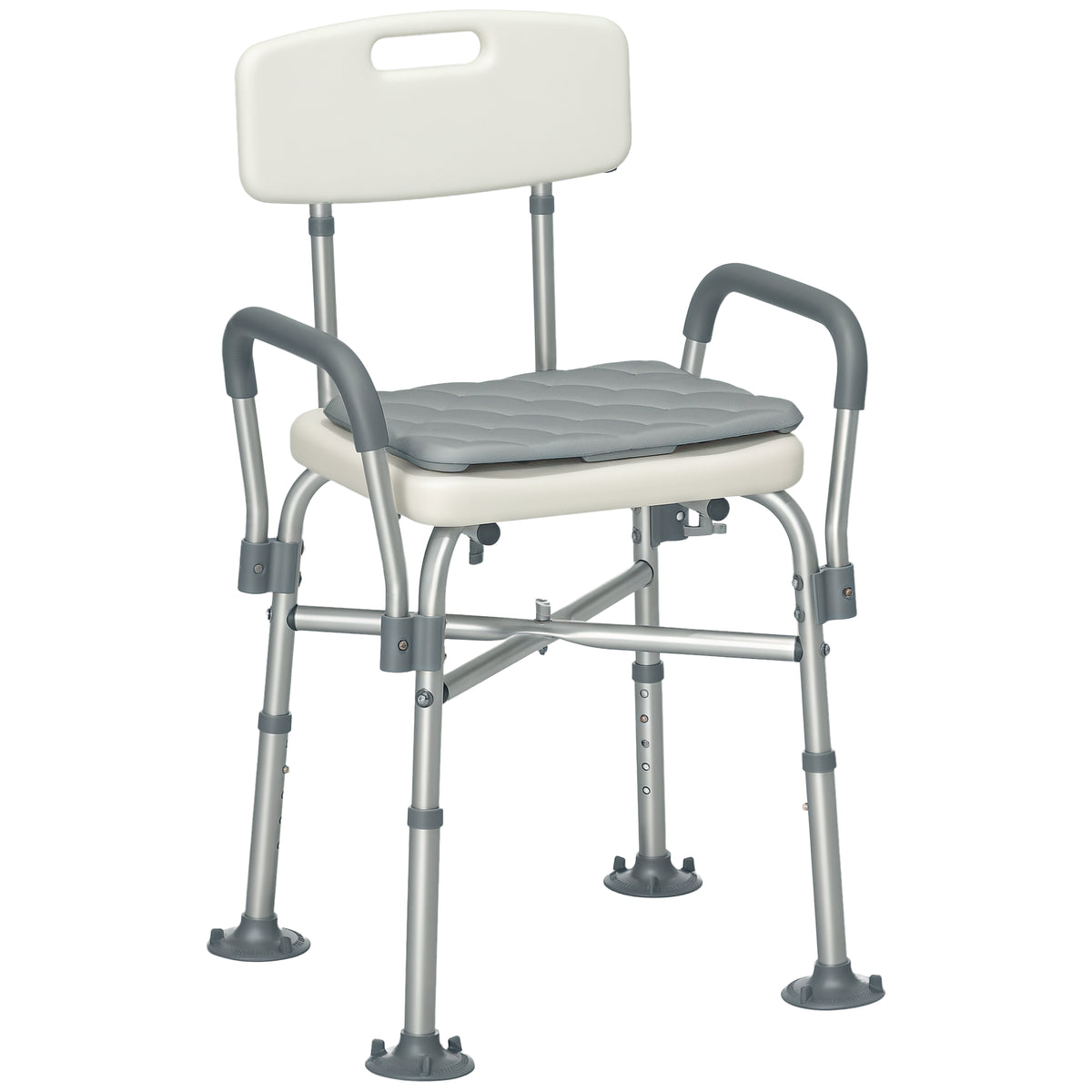 Cadeira de Duche para Idosos com Encosto Apoios de Braço Altura Ajustável Almofada Acolchoada Removível Carga 136 kg para Idosos e Pessoas com Deficiência 53,5x52x80-90 cm Branco — foto 1