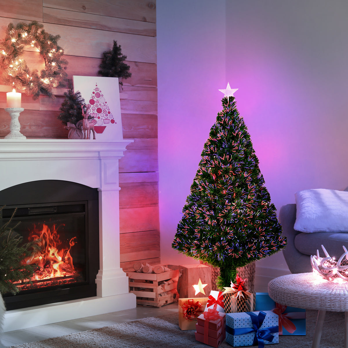Árvore de Natal Artificial 120 cm Árvore de Natal com Fibra Óptica e Suporte Metálico Decoração de Natal Ø60x120 cm Verde — foto 2