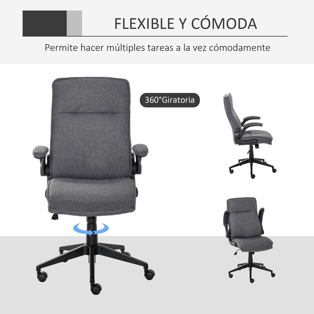 Cadeira de escritório ergonômica 360 ° giratória com função de inclinação Apoios de braço acolchoados e ajustáveis ​​em altura para casa e escritório 67x70x108-118 cm Cinza — foto 6