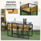Conjunto de Mesa e Cadeiras de Jardim Conjunto de 3 Peças com 2 Cadeiras com Encosto Dobrável e Almofadas e Mesa de Vidro para Terraço Pátio Natural e Preto — foto 5