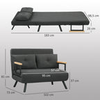 Sofá Cama Sofá Convertível em Cama de 2 Lugares Dobrável com Encosto Ajustável em 5 Níveis e 2 Almofadas Acolchoadas para Escritório Dormitório Sala de Estar 102x73x81 cm Cinza - Modelo 2 — foto 3