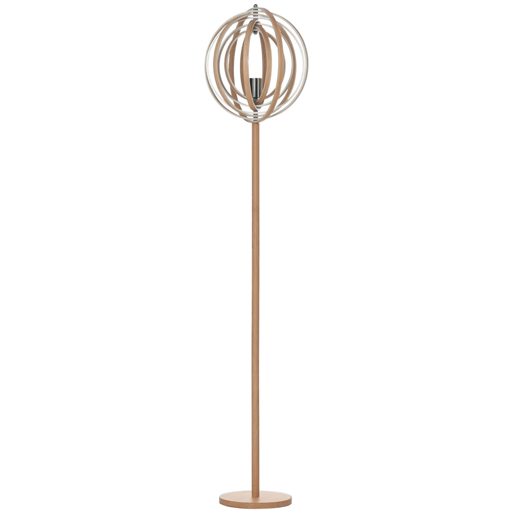Candeeiro de Pé com Ecrã Giratório de 360° Interruptor de Pé LED E27 Máx. 40W Base de Madeira Candeeiro de Pé para Sala de Estar Dormitório Estúdio 38x38x160cm Natural — foto 1