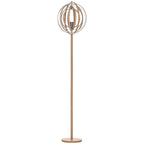 Candeeiro de Pé com Ecrã Giratório de 360° Interruptor de Pé LED E27 Máx. 40W Base de Madeira Candeeiro de Pé para Sala de Estar Dormitório Estúdio 38x38x160cm Natural — foto 1