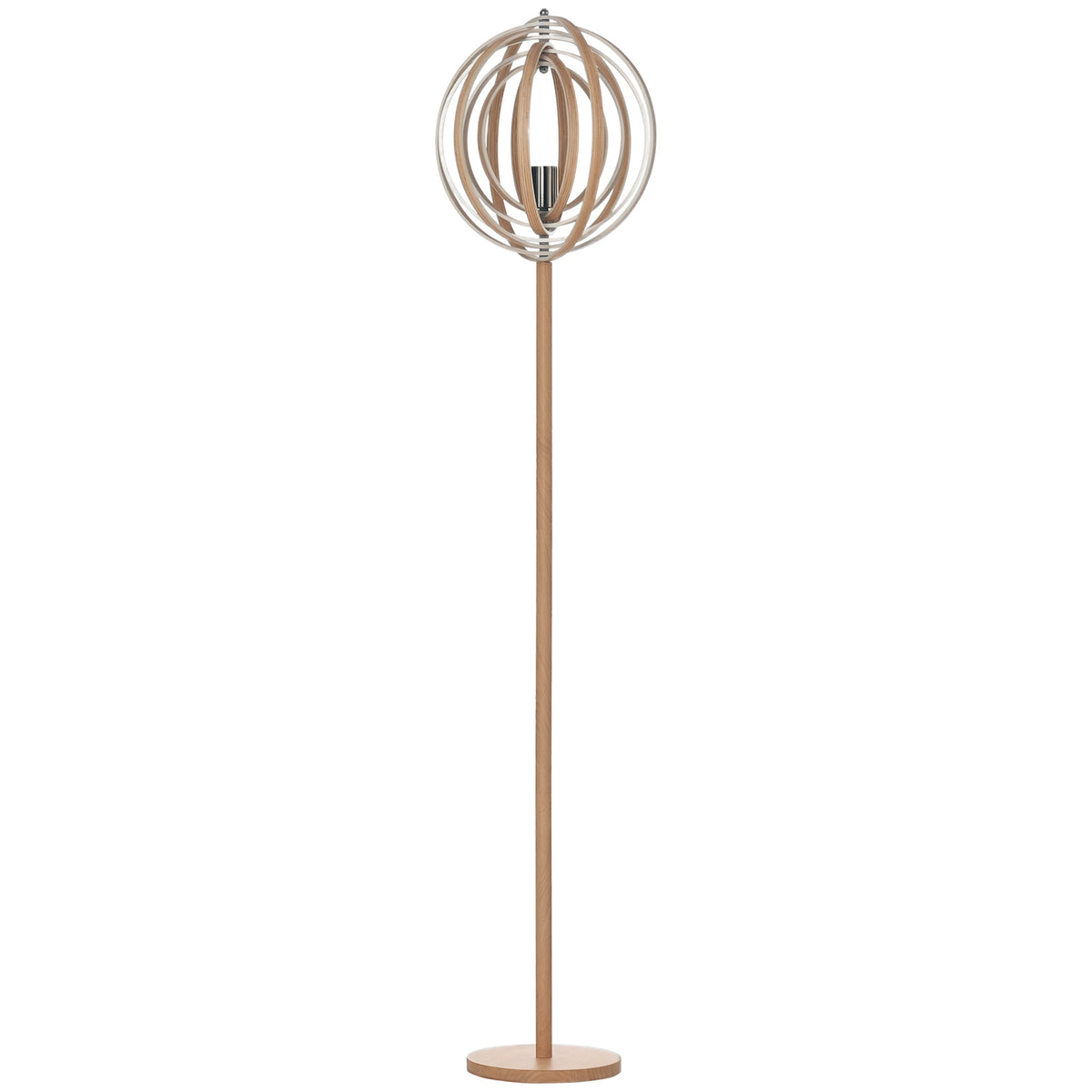 Candeeiro de Pé com Ecrã Giratório de 360° Interruptor de Pé LED E27 Máx. 40W Base de Madeira Candeeiro de Pé para Sala de Estar Dormitório Estúdio 38x38x160cm Natural — foto 1