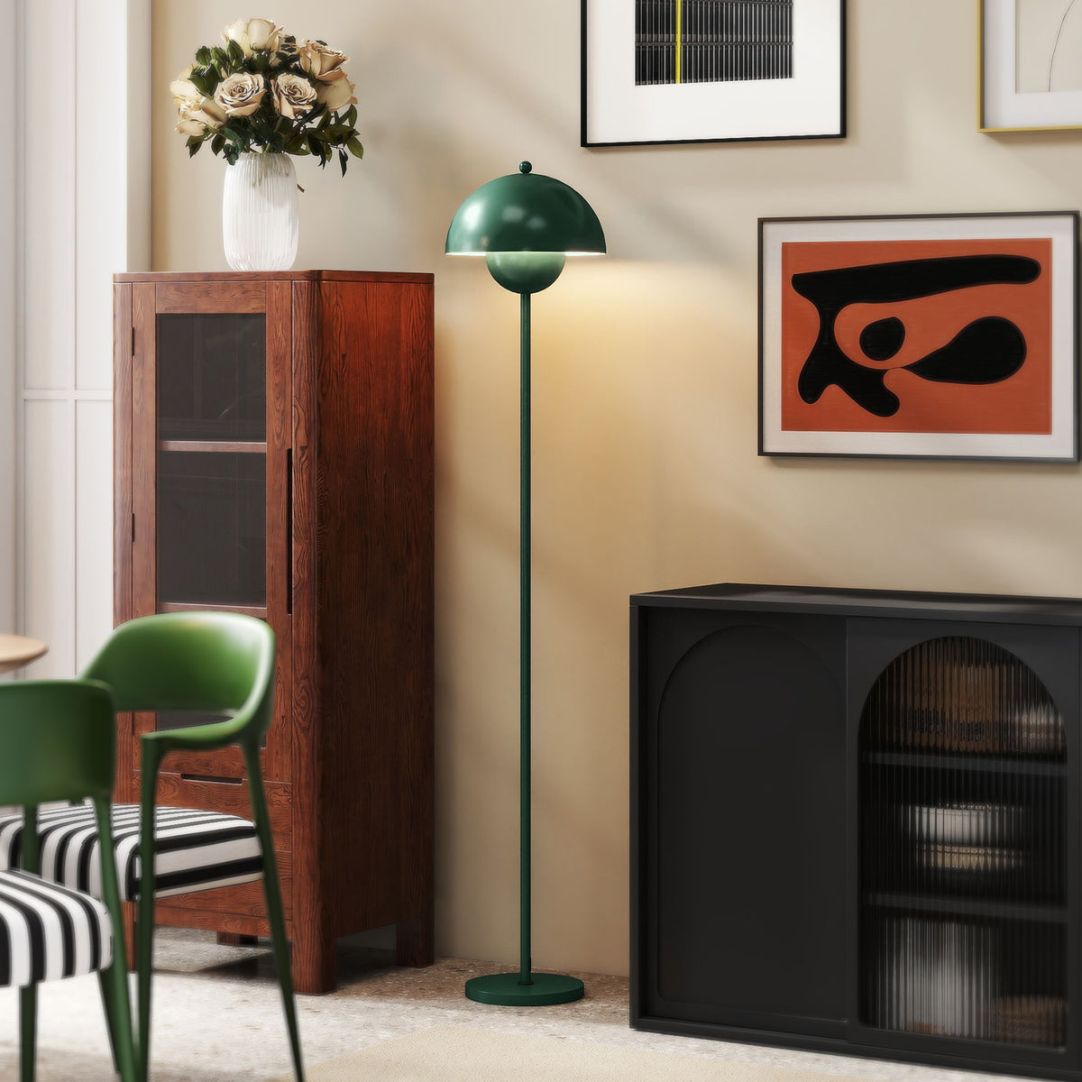 Candeeiro de Pé Moderno 155 cm Candeeiro de Pé para Sala com Ecrã em Forma de Taça Refletora de Luz Interruptor de Pé Suporte E27 sem Lâmpada para Quarto Escritório Sala de Estar Ø35x155 cm Verde — foto 2