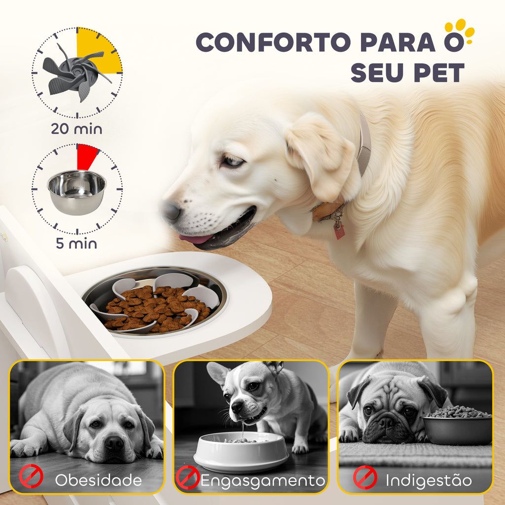 Comedouro para Cães Elevado Comedouro para Animais com 3 Alturas 2 Tigelas 2x1L e Sistema de Alimentação Lenta para Cães Pequenos Médios e Grandes 63x58,5x40 cm Branco — foto 6