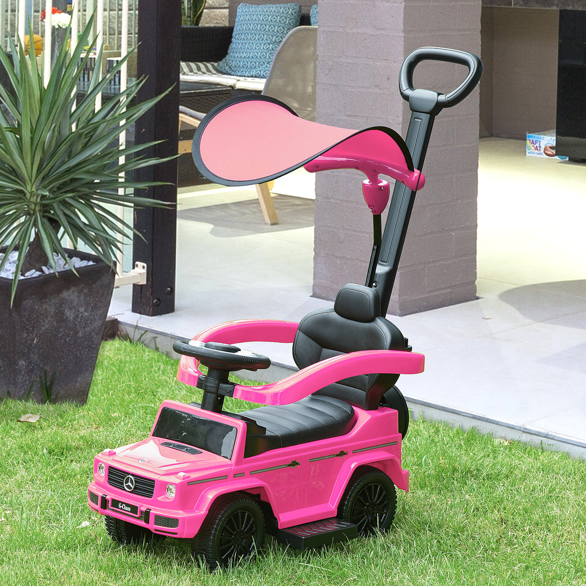 Carro de Passeio Carro Andador para Crianças acima de 12 Meses Mercedes G350 com Buzina Capô Removível Encosto e Suporte de Proteção 85,5x40,5x95 cm Rosa — foto 2