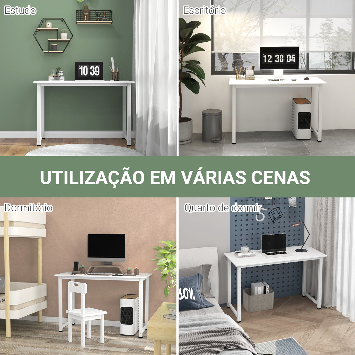 Secretária Moderna Mesa de Estudo com Estrutura de Aço e Pés Ajustáveis Mesa de Computador para Escritório Casa 120x60x76 cm Branco — foto 6