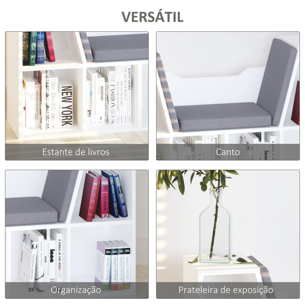 Estante Infantil com Assento Estante com 6 Cubos e Banco com Almofada 102x30x61cm Branco e Cinzento — foto 5