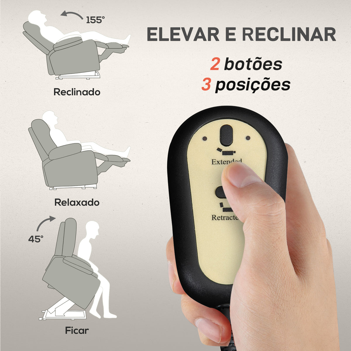 Poltrona Relax Levanta Pessoas Elétrica Poltrona com 8 Pontos de Massagem Poltrona Elétrica Reclinável com Função de Aquecimento 2 Controlos Remotos e Bolso Lateral Cinza Claro — foto 5