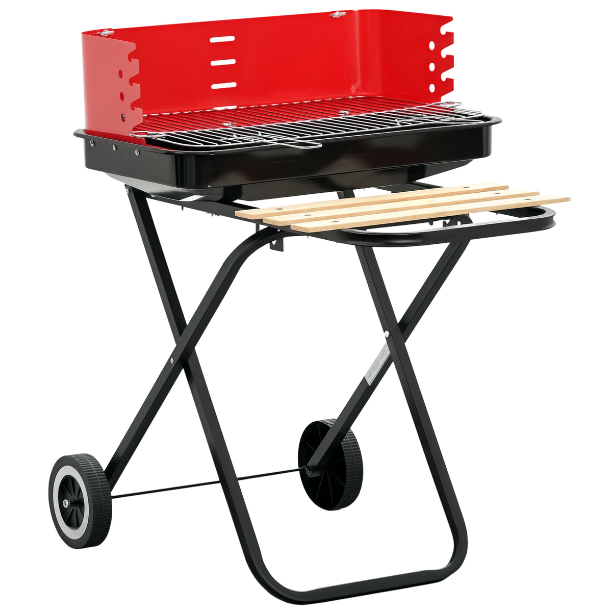 Churrasqueira a carvão portátil e dobrável com 2 rodas Churrasqueira com Altura Ajustável para Camping Picnic Beach 57x64x83 cm Vermelho e Preto — foto 1