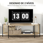 Móvel de TV Estilo Boémio Móvel de TV até 55 Polegadas com Detalhes em Corda de Papel e 2 Prateleiras Abertas para Sala de Estar Quarto 124x43,5x41 cm Madeira — foto 5