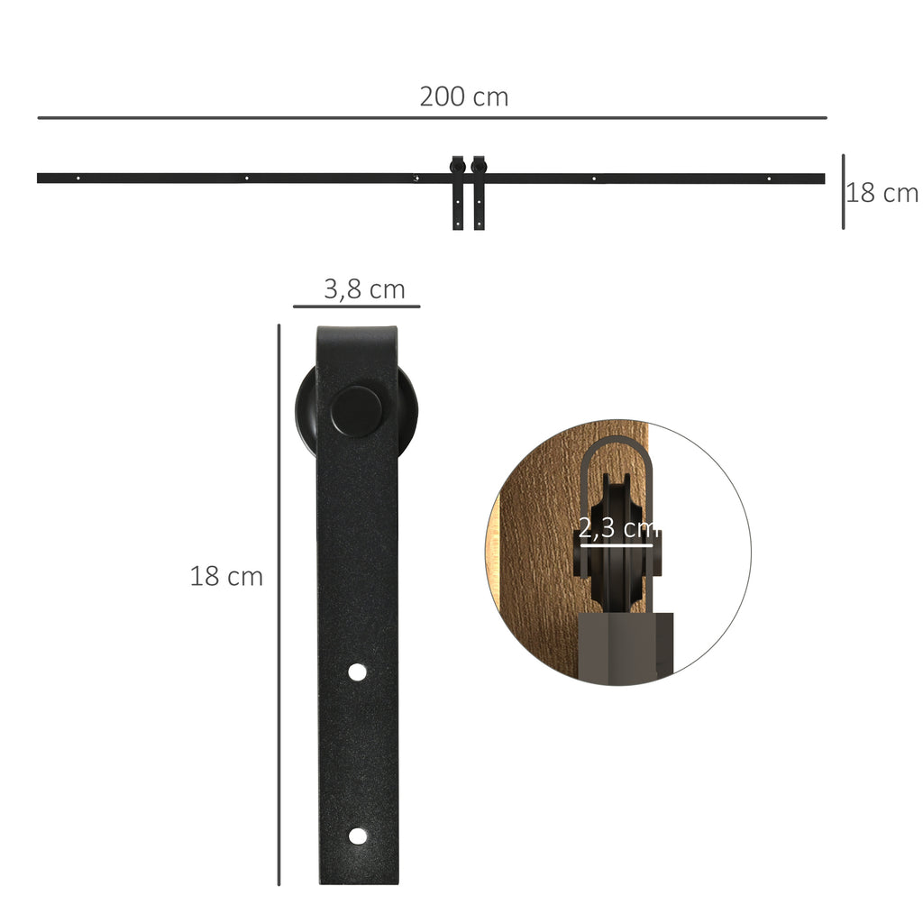 Ferragens para Porta Corredeira 200cm Kit de Acessórios para Porta Corredeira de Madeira com 2 Trilhos de Aço Carga Máxima 20 kg Preto — foto 3