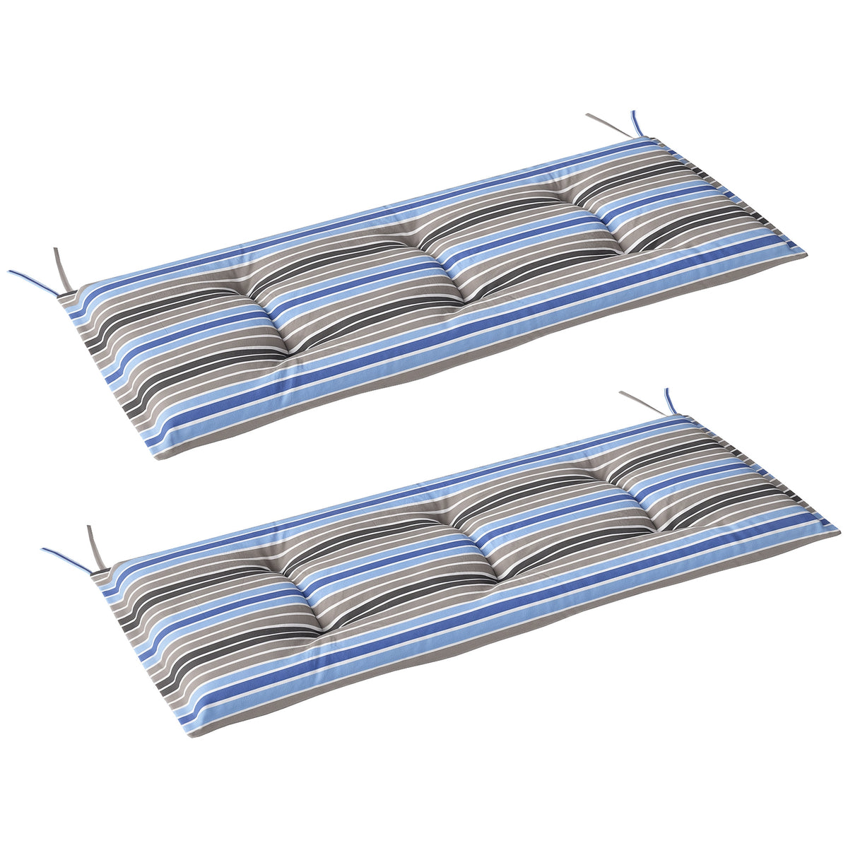 Conjunto de 2 Almofadas para Banco de Jardim de 2 Lugares 120x50x5 cm Almofadas Retangulares para Interior e Exterior Impermeáveis com Enchimento Grosso e Cintas de Fixação Riscas Multicor — foto 1