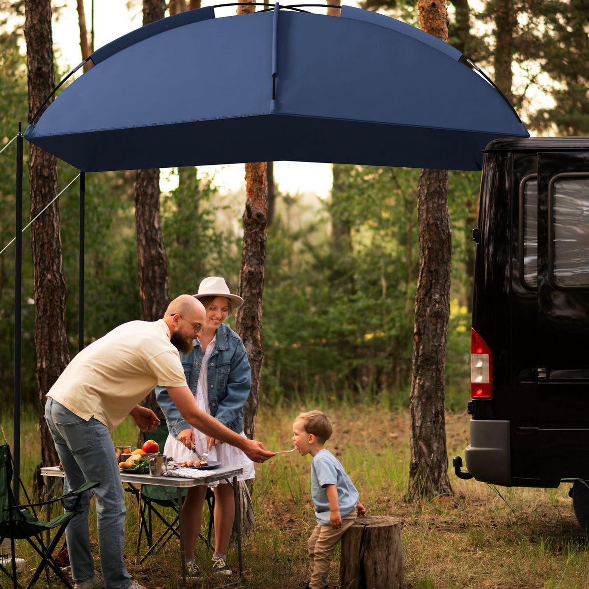 Toldo para Carro Abrigo para Campismo com Altura Ajustável e Bolsa de Transporte Impermeável Anti-UV para Piquenique Praia 290x278x230-260 cm Azul Marrinho — foto 2