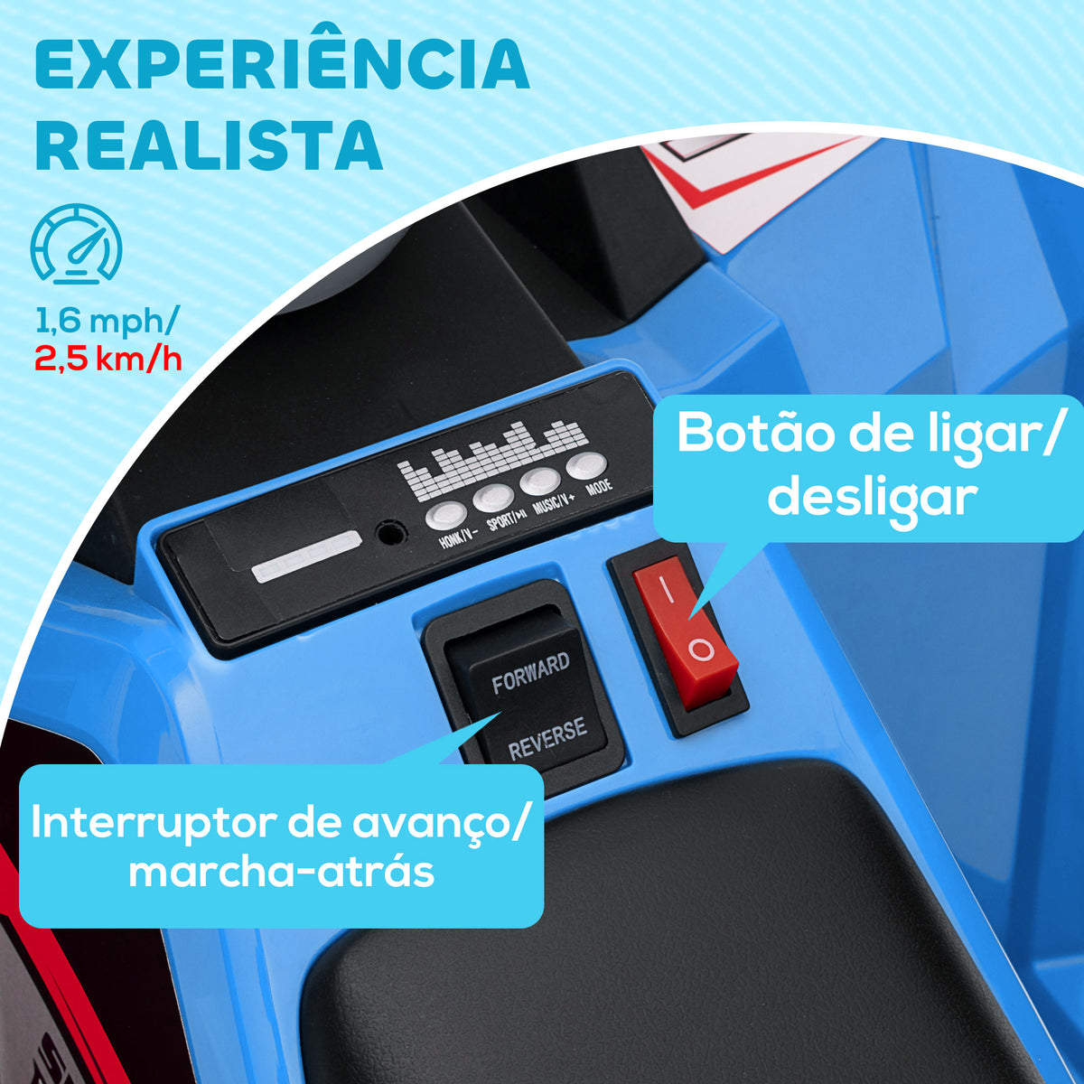 Quadriciclo Elétrico para Crianças com Reboque a Bateria 6V Carro Elétrico para Crianças de 18-36 Meses com Velocidade 2,5 km/h Carga Máxima 106x41,5x48,5 cm Azul — foto 5