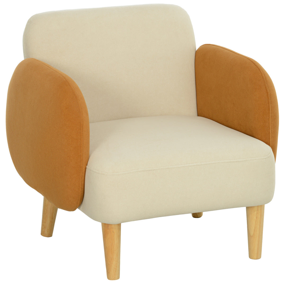 Poltrona de Sala Estofada em Veludo com Apoios de Braço e Pernas de Madeira Poltrona Compacta 120 kg para Quarto Escritório 72x76x74 cm Creme — foto 1