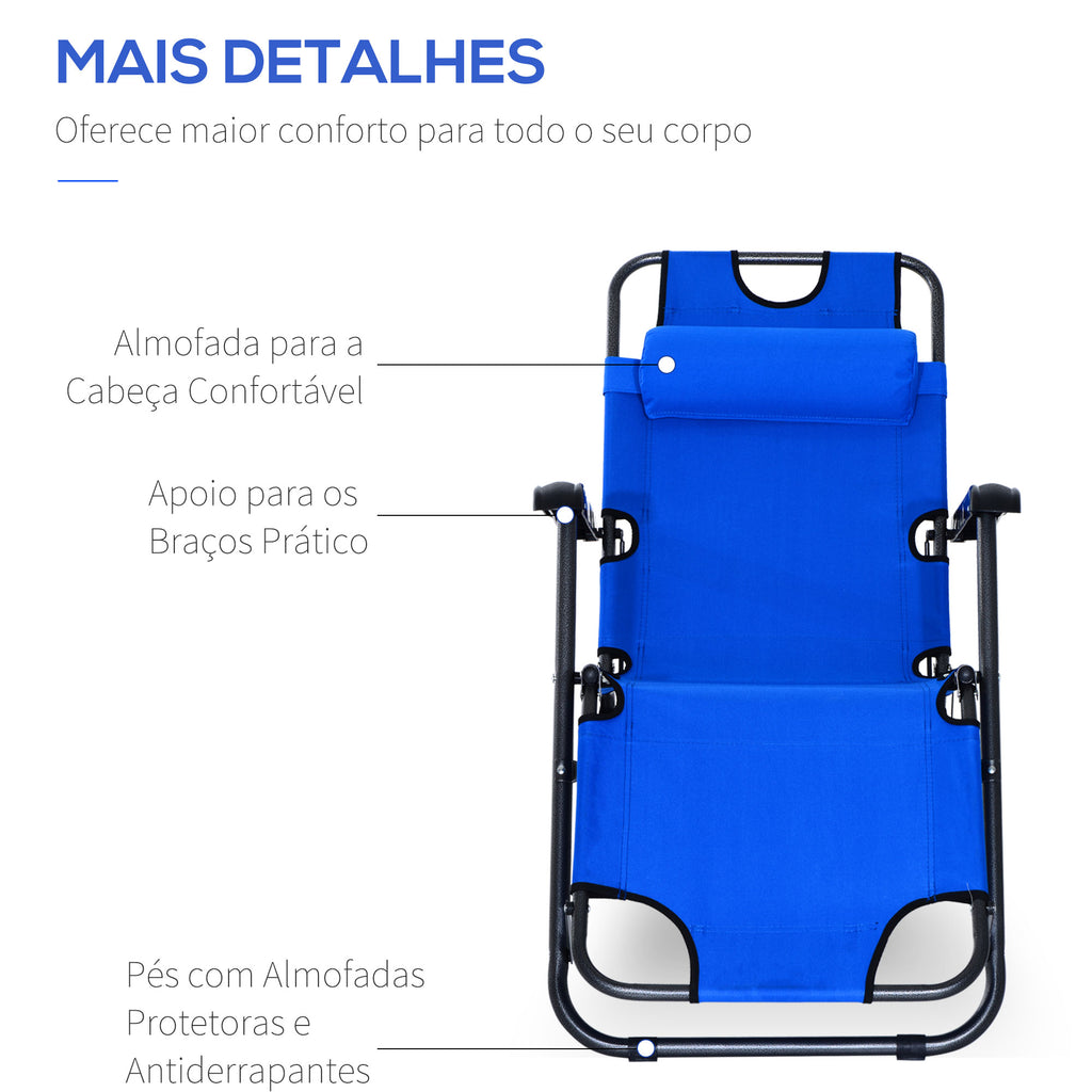 Espreguiçadeira Reclinável com Almofada para a Cabeça Espreguiçadeira Dobrável e Portátil para Praia Campismo 118x60x80cm Azul — foto 5