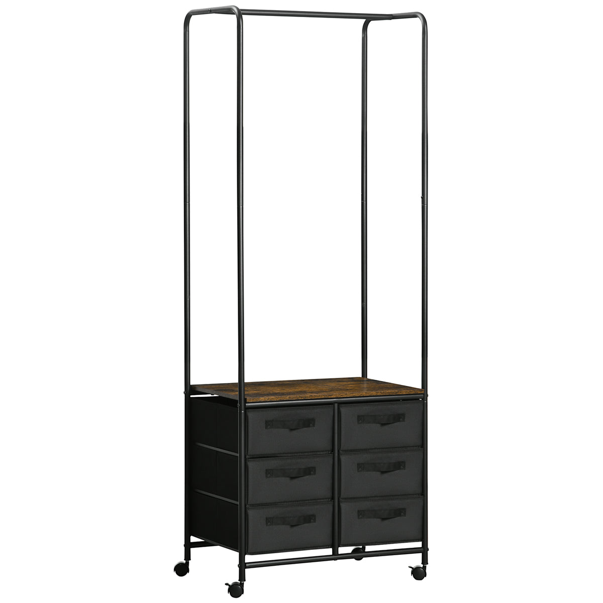 Cabideiro para Roupa com Rodas Cabideiro para Entrada com 6 Gavetas de Tecido Barra para Pendurar para Corredor Quarto Sala de Estar 63,5x40x172,5 cm Castanho Rústico — foto 1