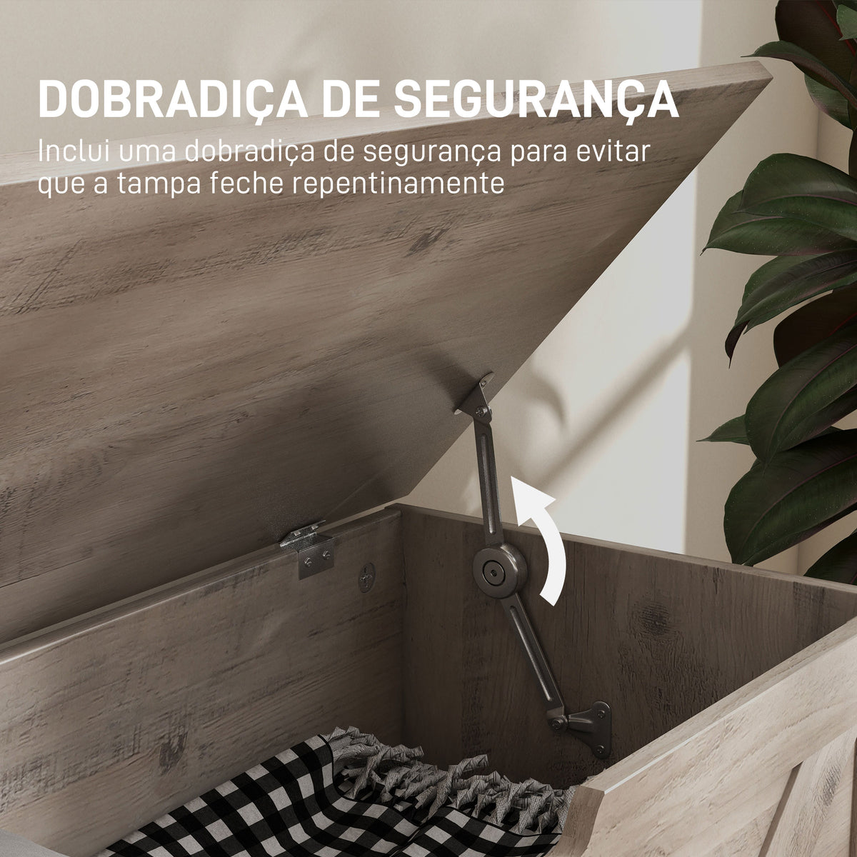 Baú de Armazenamento para Dormitório 100L Baú de Arrumação com Tampa Banco de Armazenagem Versátil com Dobradiça de Segurança para Corredor Sala de Estar 80x40x45 cm Cinzento — foto 5