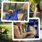 Carrinho para Cães Dobrável, Coche para Cães Pequenos com Cesta de Armazenamento, Janelas de Rede, Suporte para Copos, Rodas EVA, Almofada Lavável, Travões, Carga 10 kg, 75x45x97 cm, Azul — foto 7