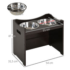 Comedouro para Cães Elevado Comedouro para Cães com 2 Tigelas de Aço Inoxidável e Altura Ajustável 54x31,5x47 cm Marrom — foto 3