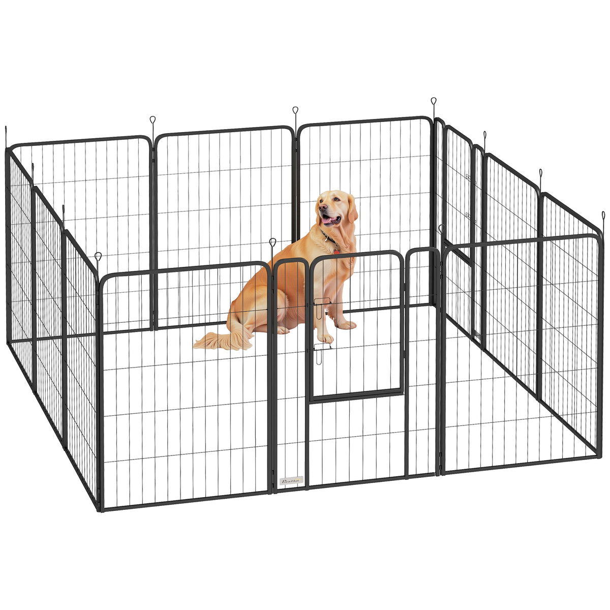Parque para Cães de 12 Painéis 68x100 cm Parque Dobrável para Cães Médios com Portas Fecho e Estacas para Interior e Exterior Preto — foto 1