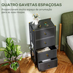 Cómoda para Dormitório Cómoda de Tecido com 4 Gavetas Dobráveis com Frentes de Couro PU e Estrutura de Aço Cómoda para Dormitório 46x30x98 cm Preto — foto 4