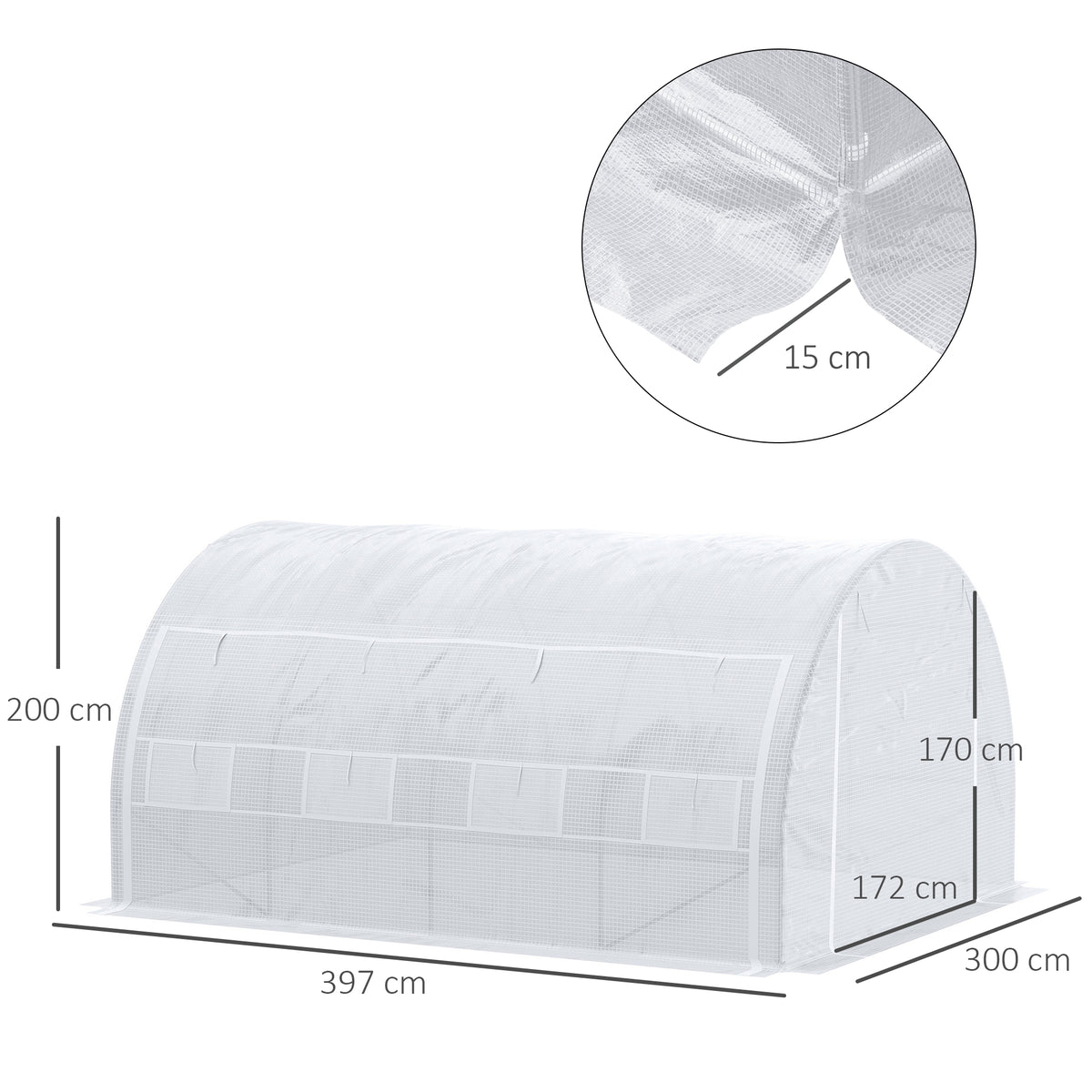 Estufa Tipo Túnel de Jardim 4x3x2m com Porta Enrolável 8 Janelas Cobertura de PE 140g/m² e Metal Galvanizado para Cultivos de Plantas Verduras Branco — foto 3