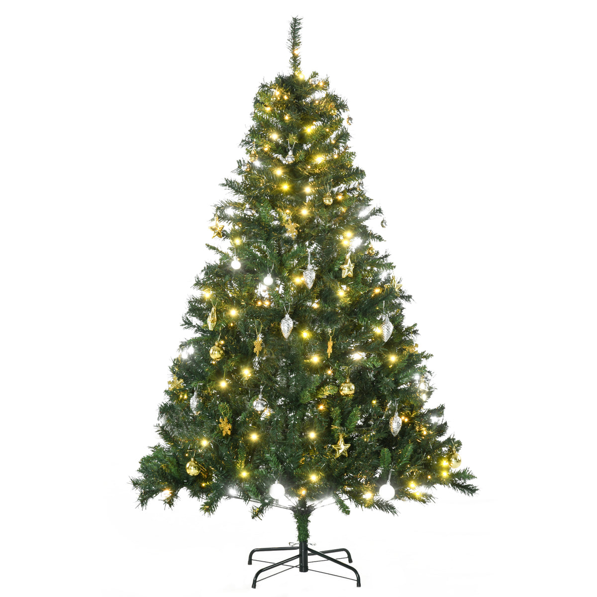 Árvore de Natal Artificial 180cm Árvore de Natal com 745 Ramos 200 Luzes LED com Cor Branco Quente Suporte e Decorações Incluídas Ø112x180cm Verde — foto 1