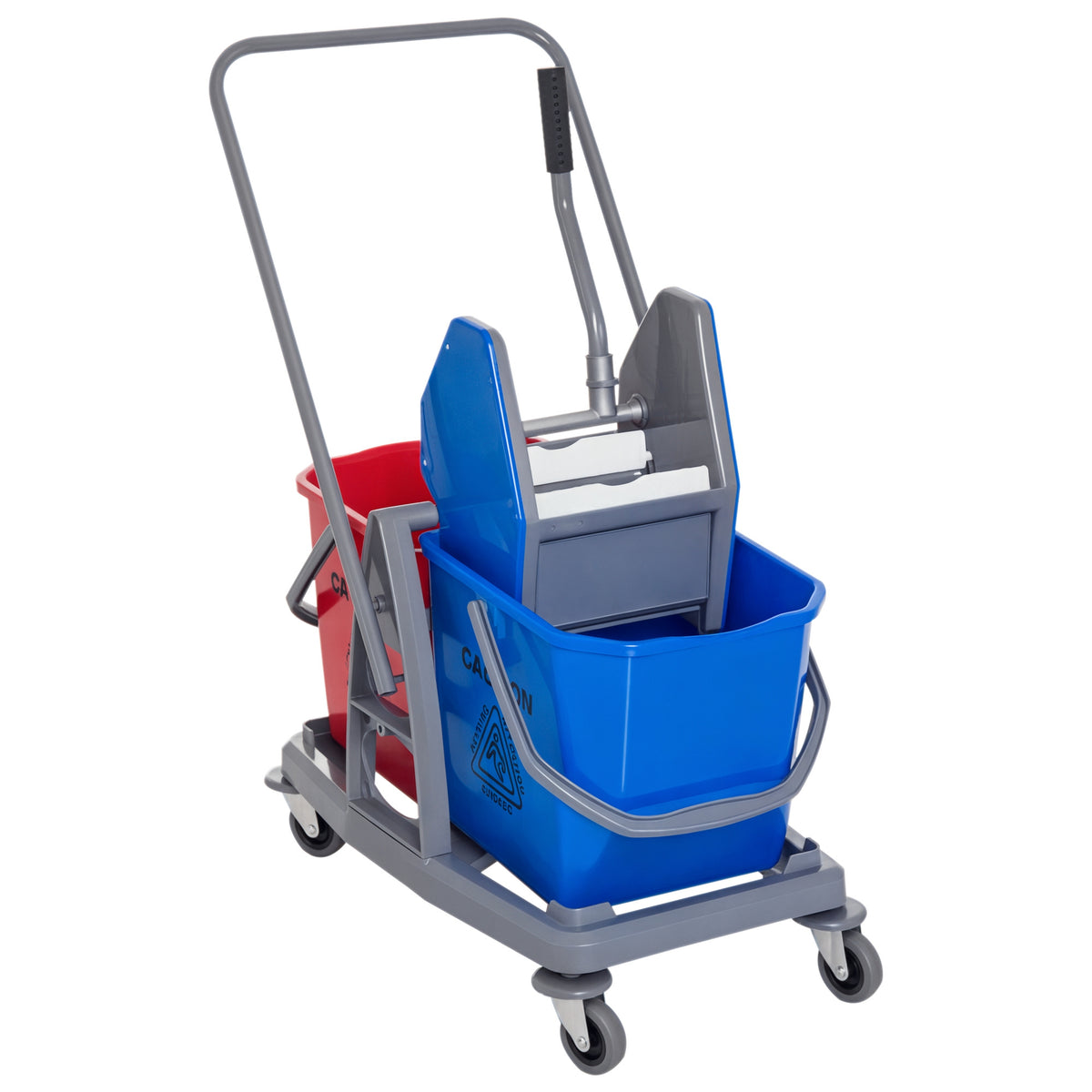 Carro de Limpeza Professional Carro de Limpeza de Metal com 2 Baldes de 25 Litros Removíveis Escorredor Manual e 4 Rodas 73x45x92cm Vermelho e Azul — foto 1