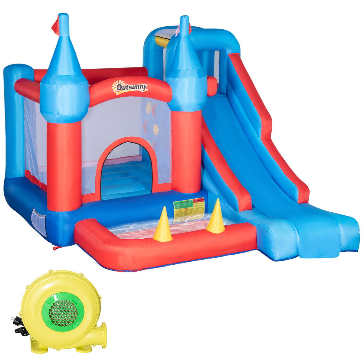 Castelo Insuflável com Escorrega Trampolim Piscina e Pistola de Água para Crianças acima de 3 Anos com Inflador e Bolsa de Transporte para Interior e Exterior 333x280x210cm Multicor — foto 1